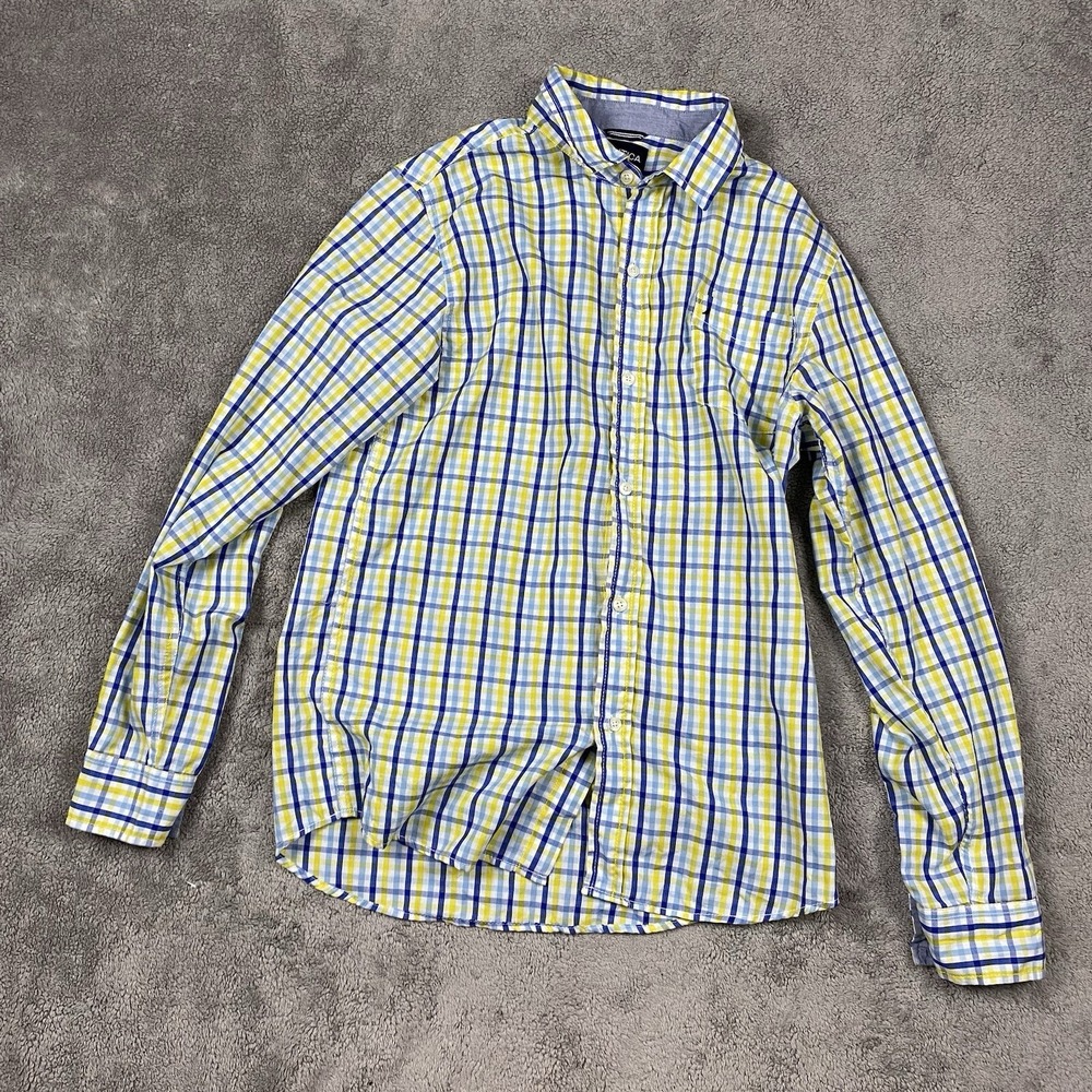 Nautica Mens Plaid Long Sleeve Shirt Size XL 18/20 Ocean Blue Yellow